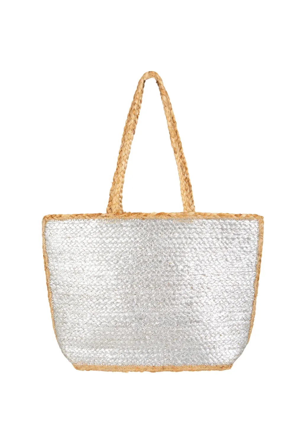 Straw bag silver metallic