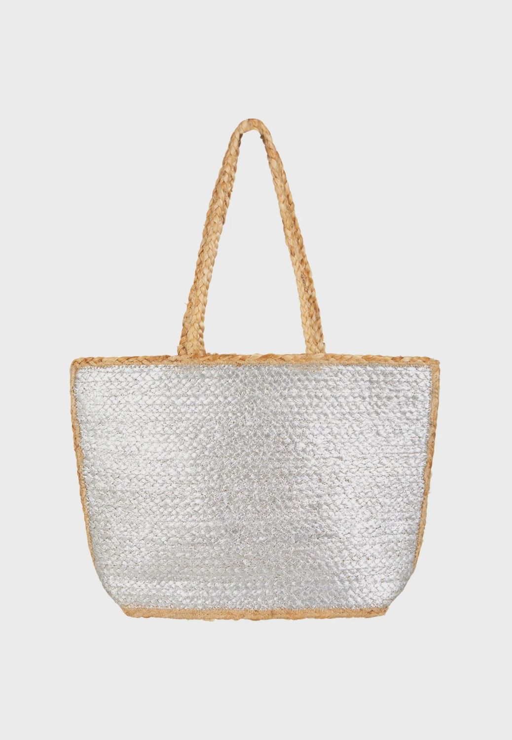 Straw bag silver metallic