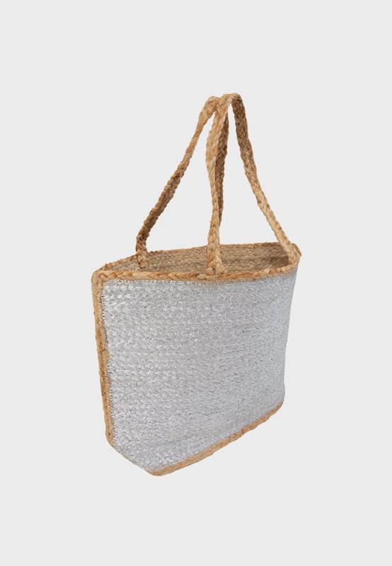 Straw bag silver metallic