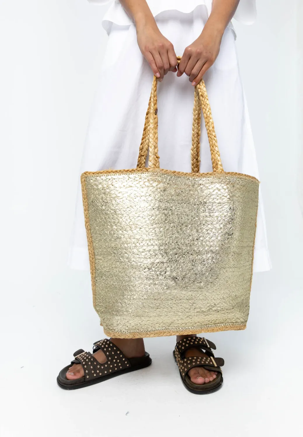 Straw bag gold metallic