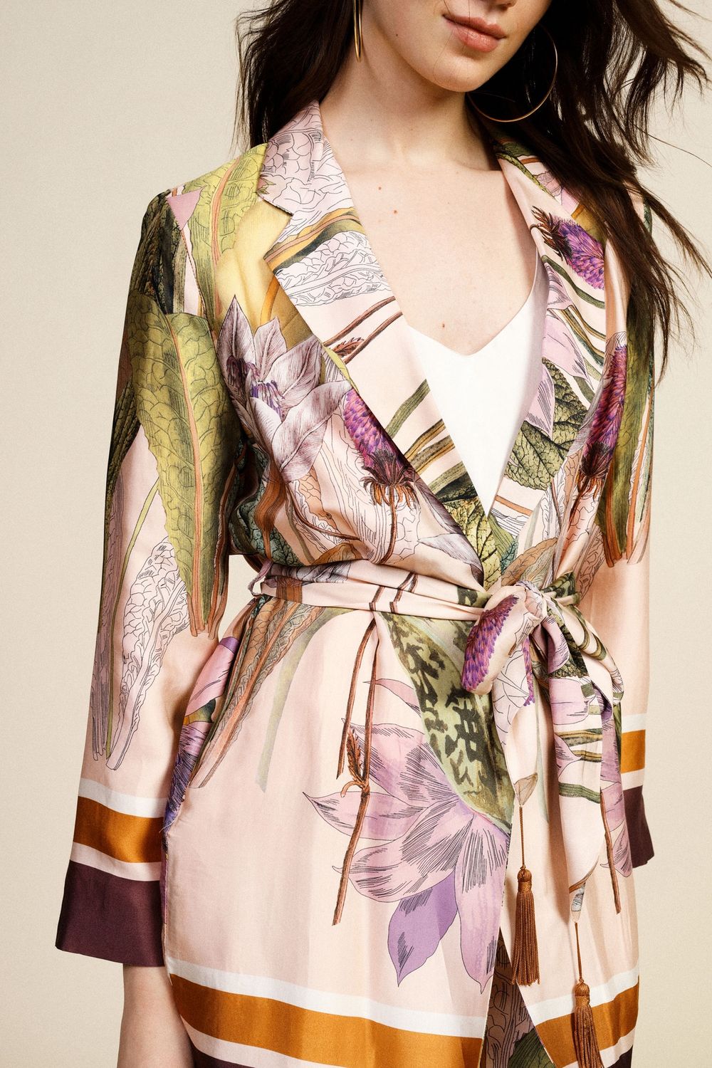 Floral blazer with tie belt