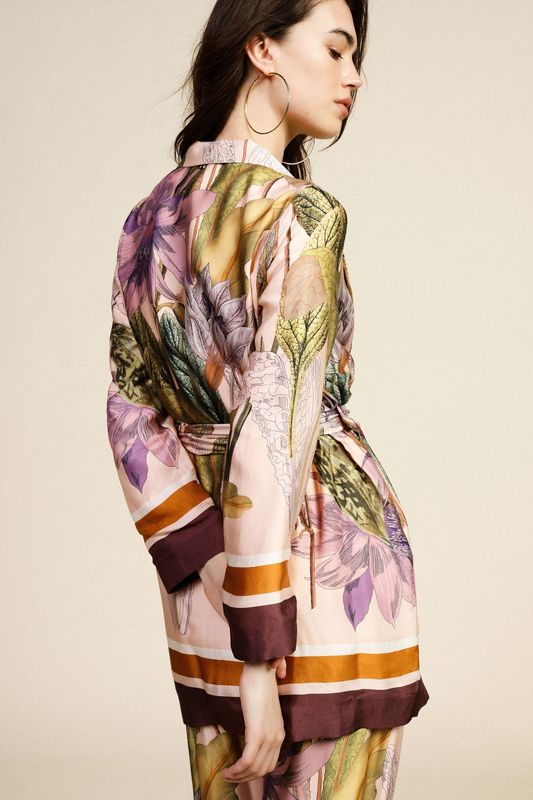 Floral blazer with tie belt