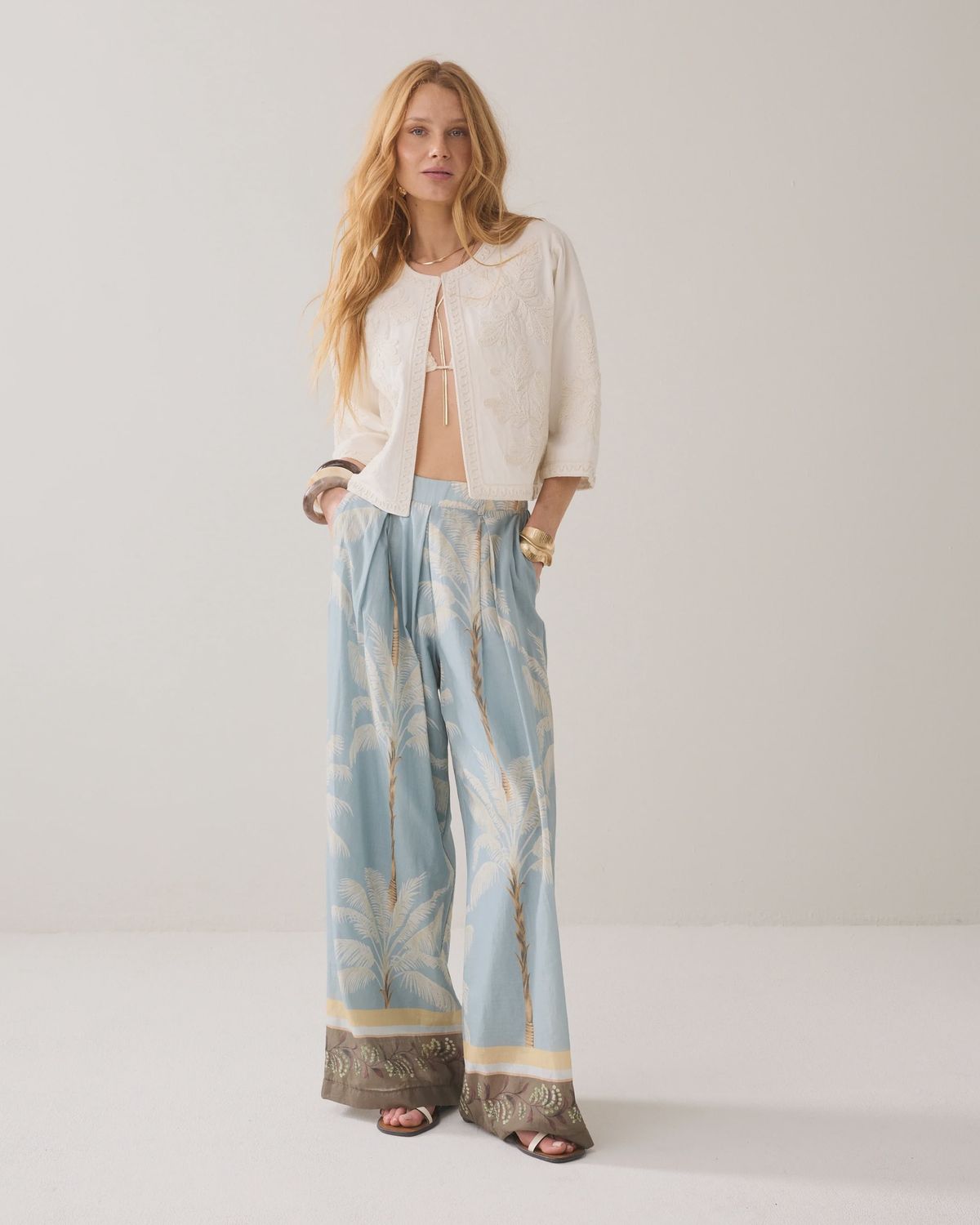 Short jacket with embroidery detail cream