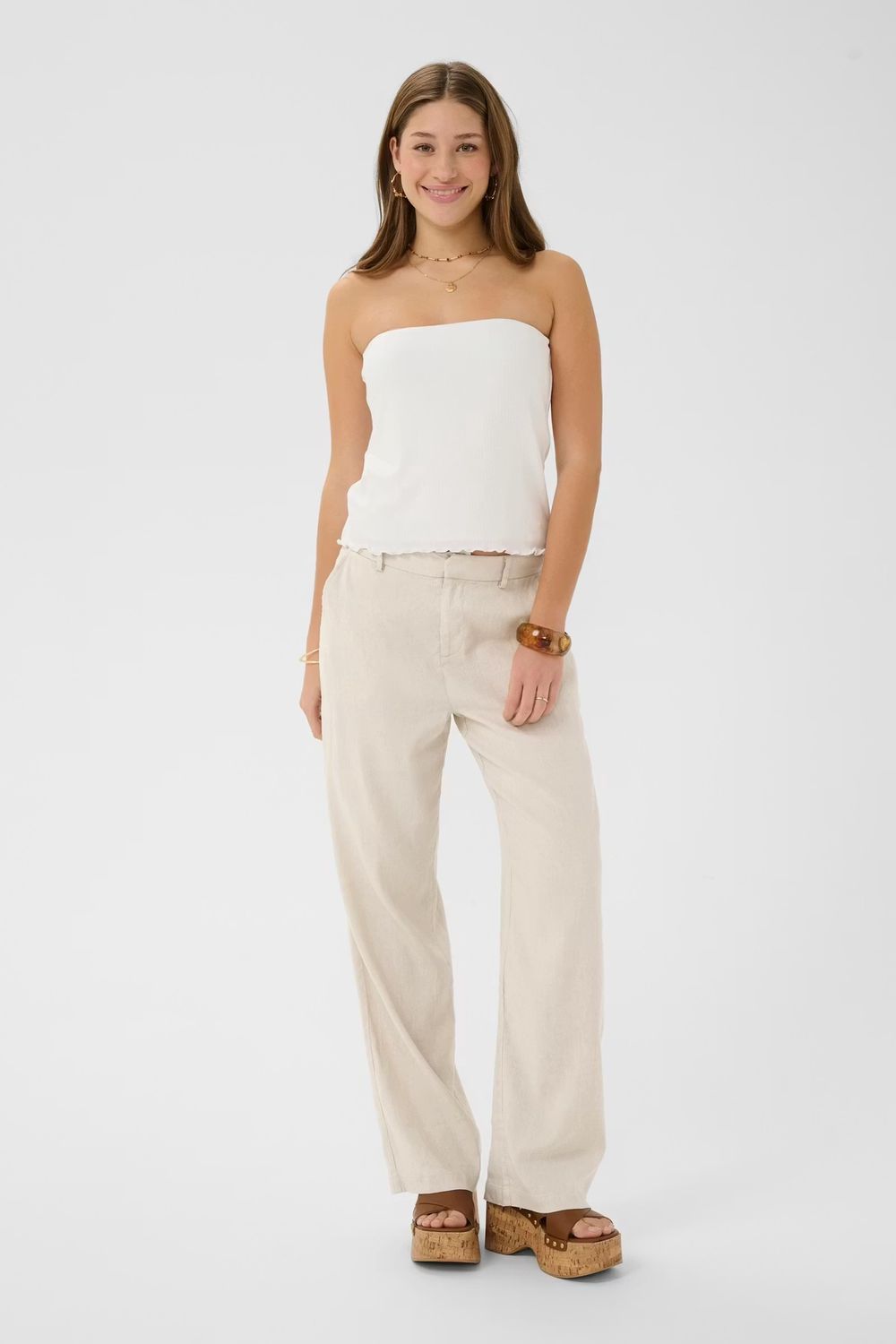June linen mix trousers beige