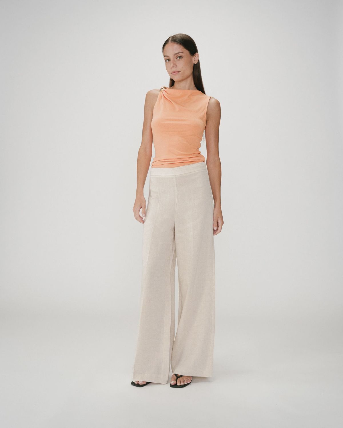 Wesley wide leg linen trousers beige