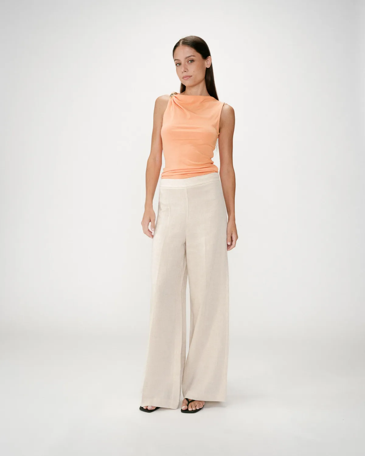 Wesley wide leg linen trousers beige