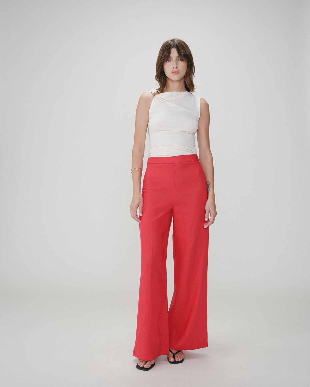 Wesley wide leg linen trousers red