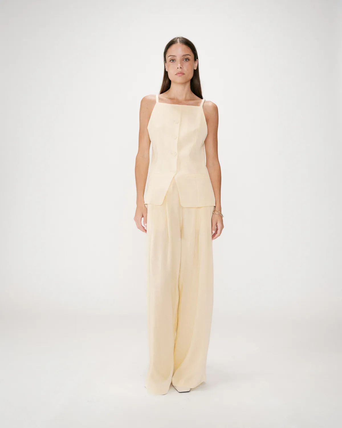 Winston linen blend top pale yellow