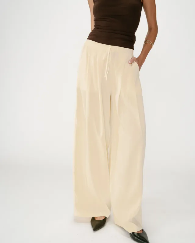 Wally wide leg linen blend trousers pale yellow
