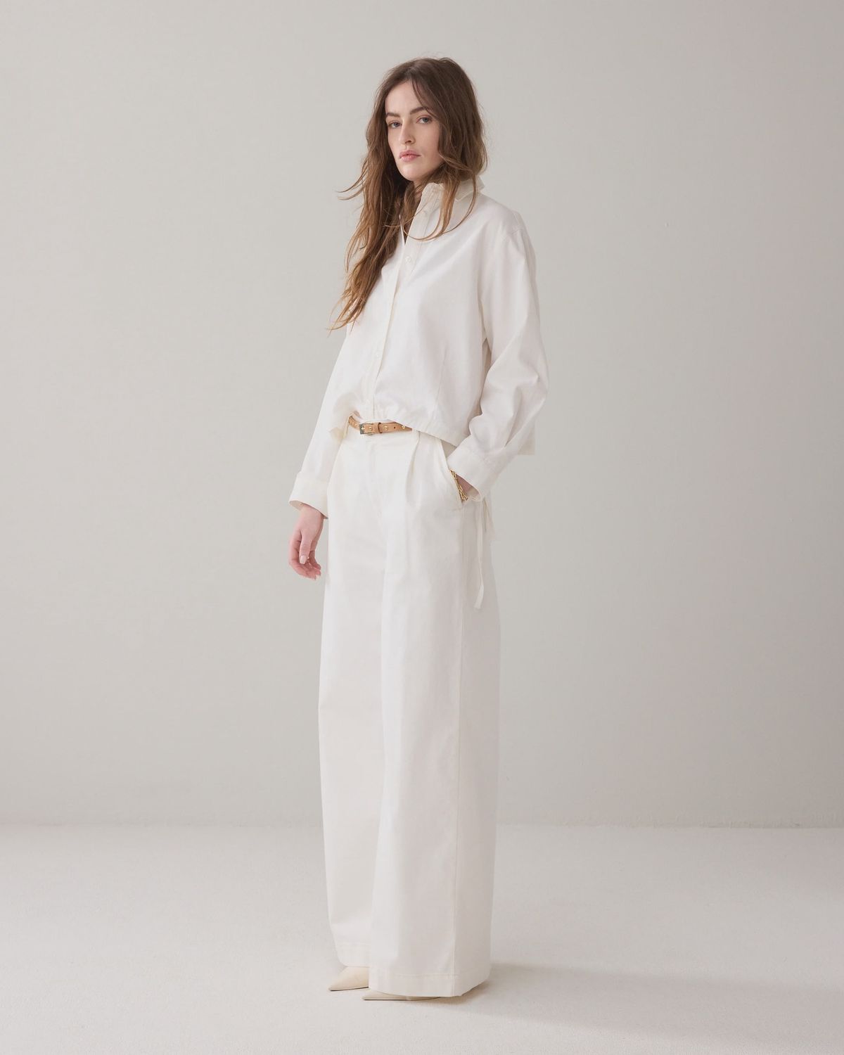 Soft twill denim blouse white