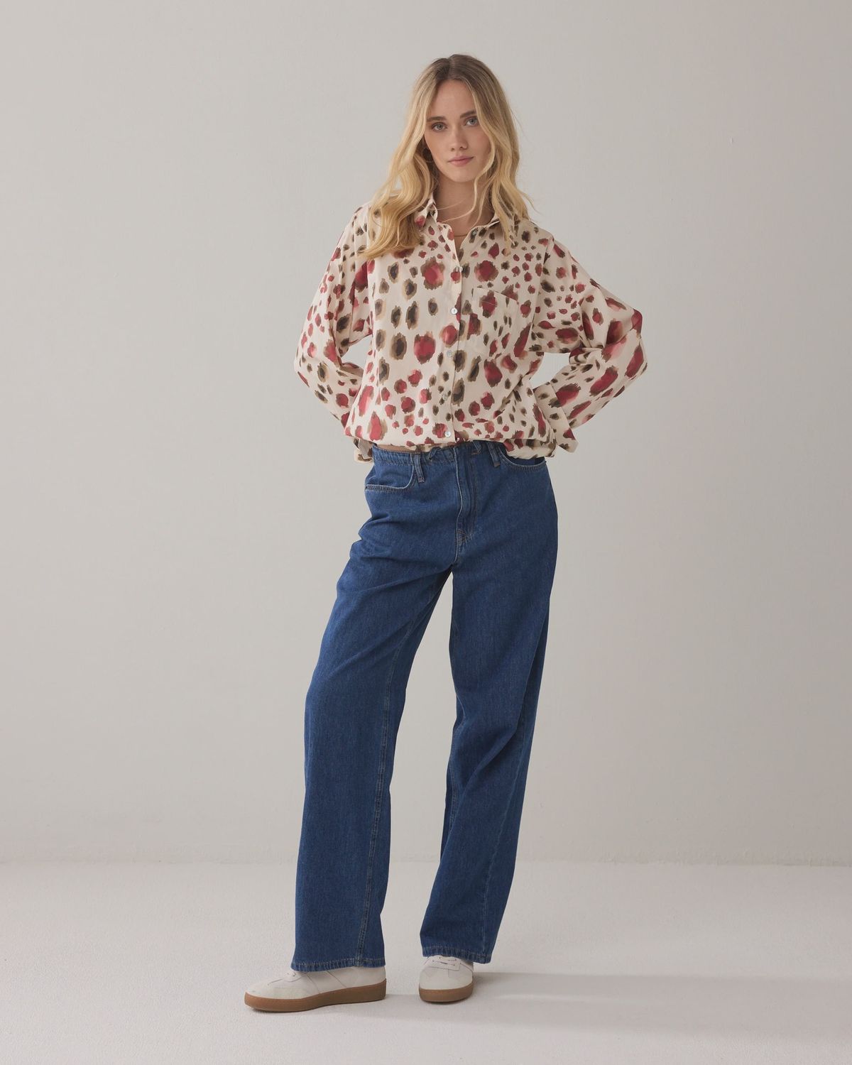 Animal print blouse cream burgundy
