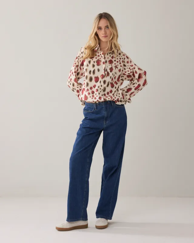 Animal print blouse cream burgundy