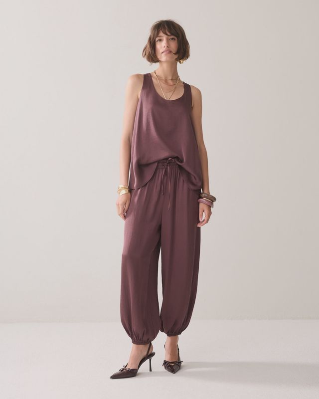 Satin harem flowy trousers deep purple