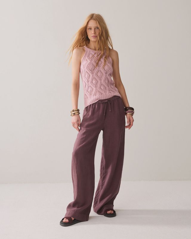 Wide leg linen trousers deep purple