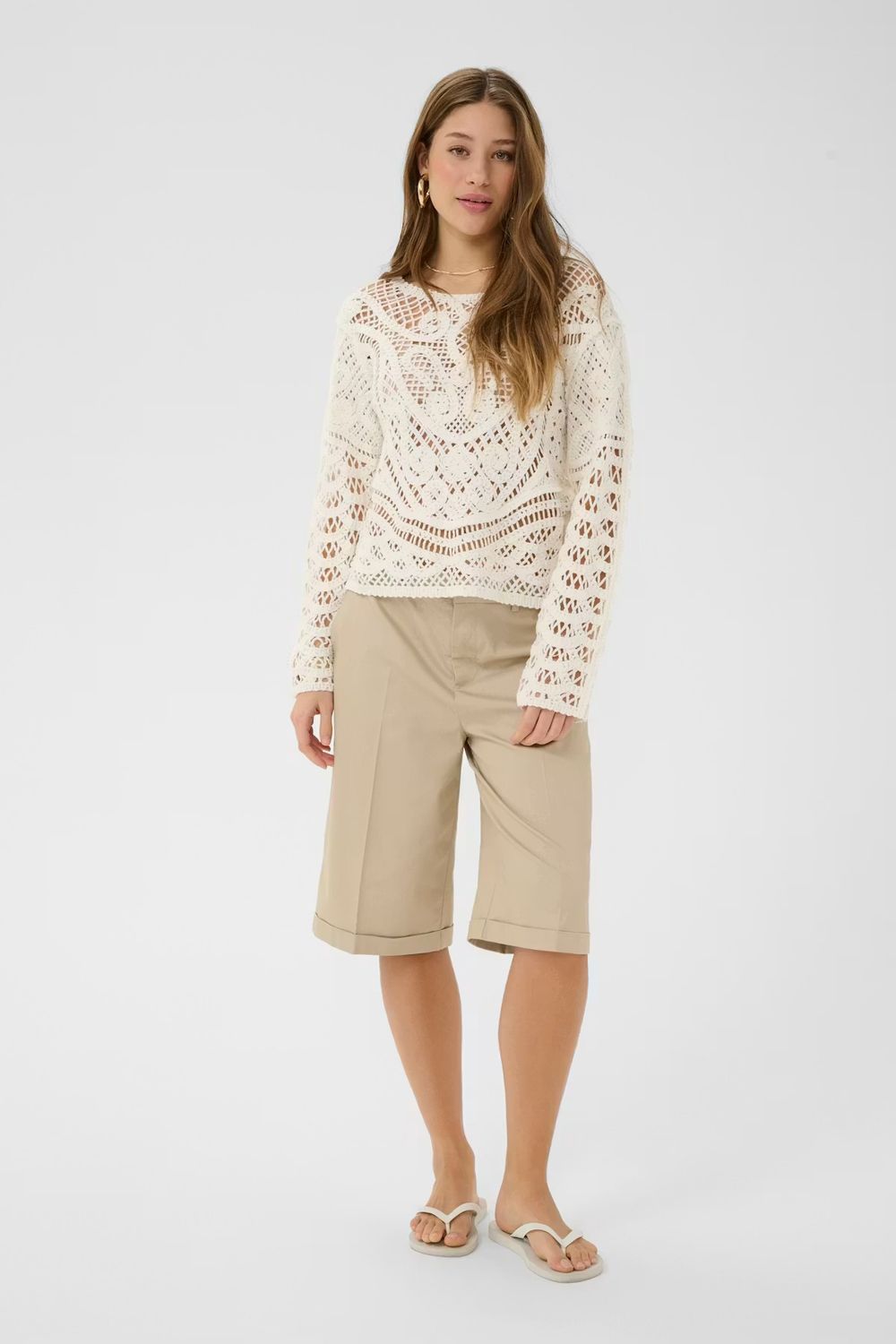 Elly knitted crochet jumper off white