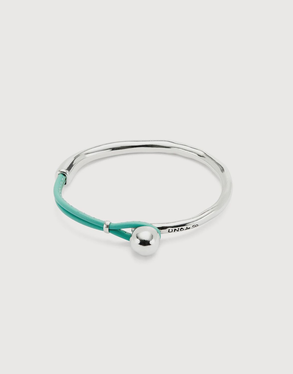 Bangle bracelet silver with turquoise leather
