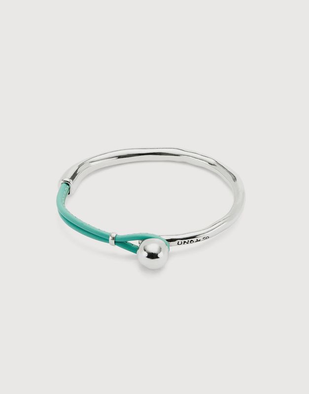 Bangle bracelet silver with turquoise leather