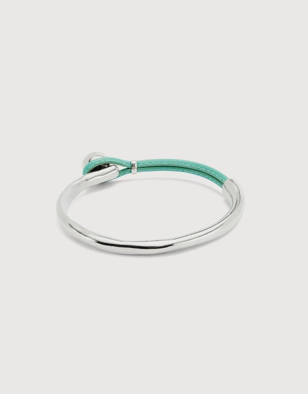 Bangle bracelet silver with turquoise leather