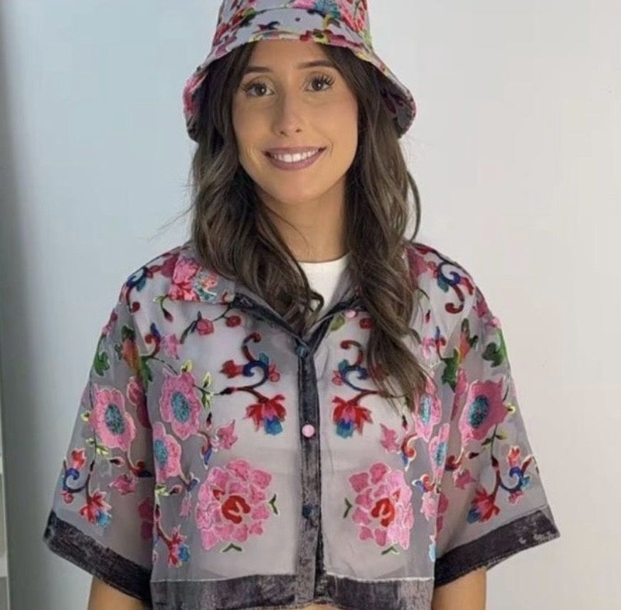 Grey floral silk devore kimono top