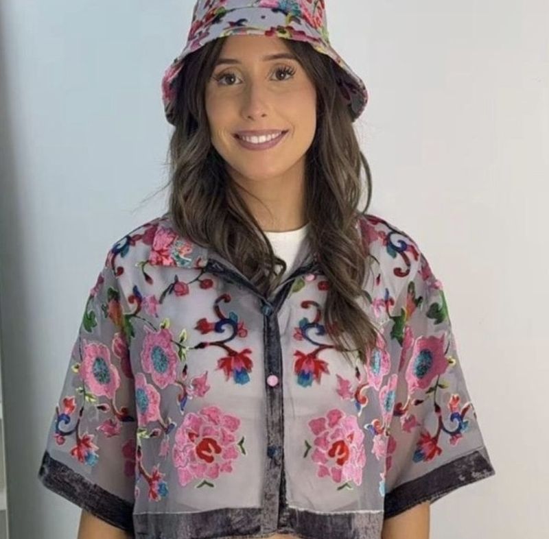 Grey floral silk devore kimono top