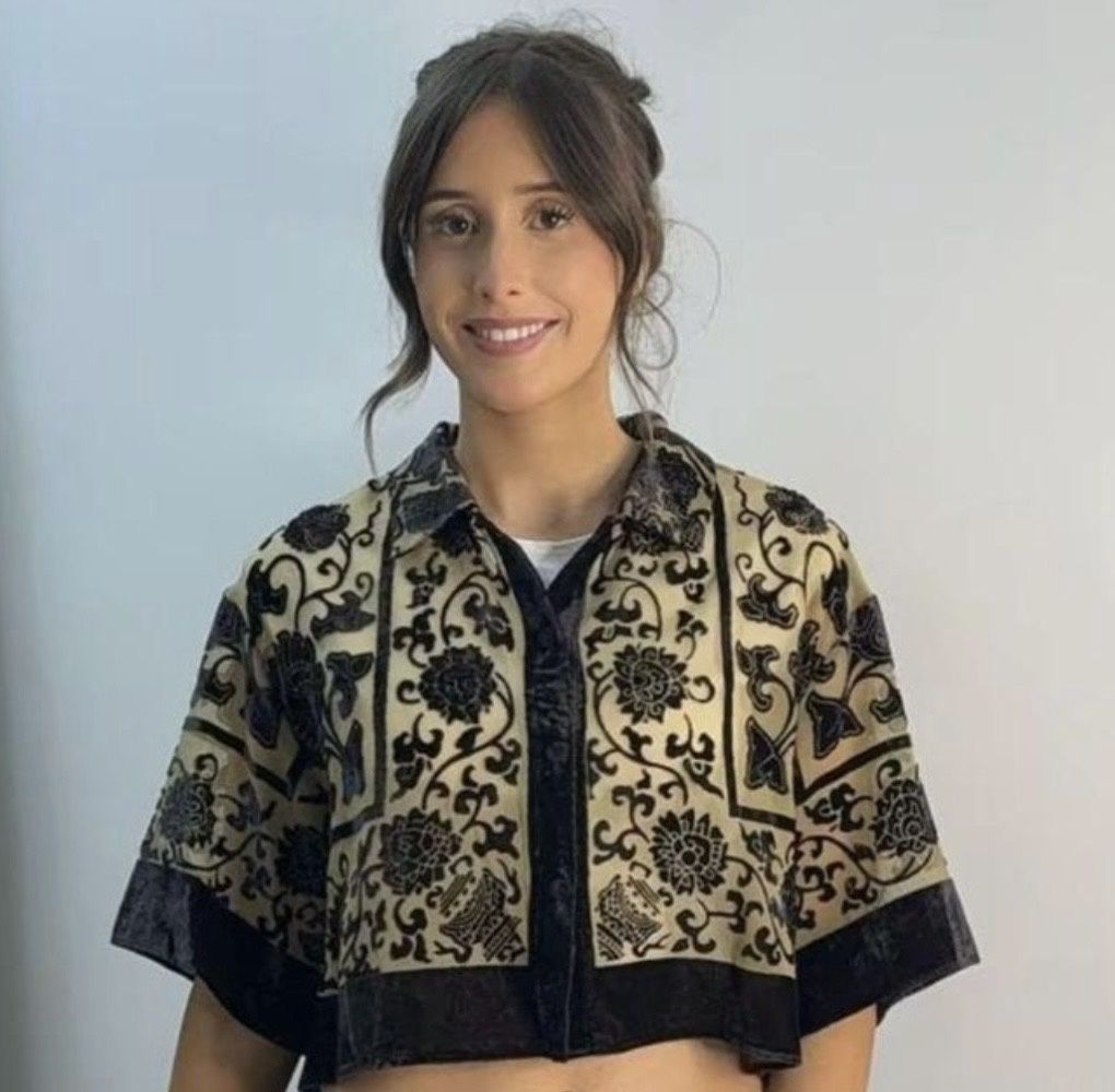 Black and gold silk devore kimono top
