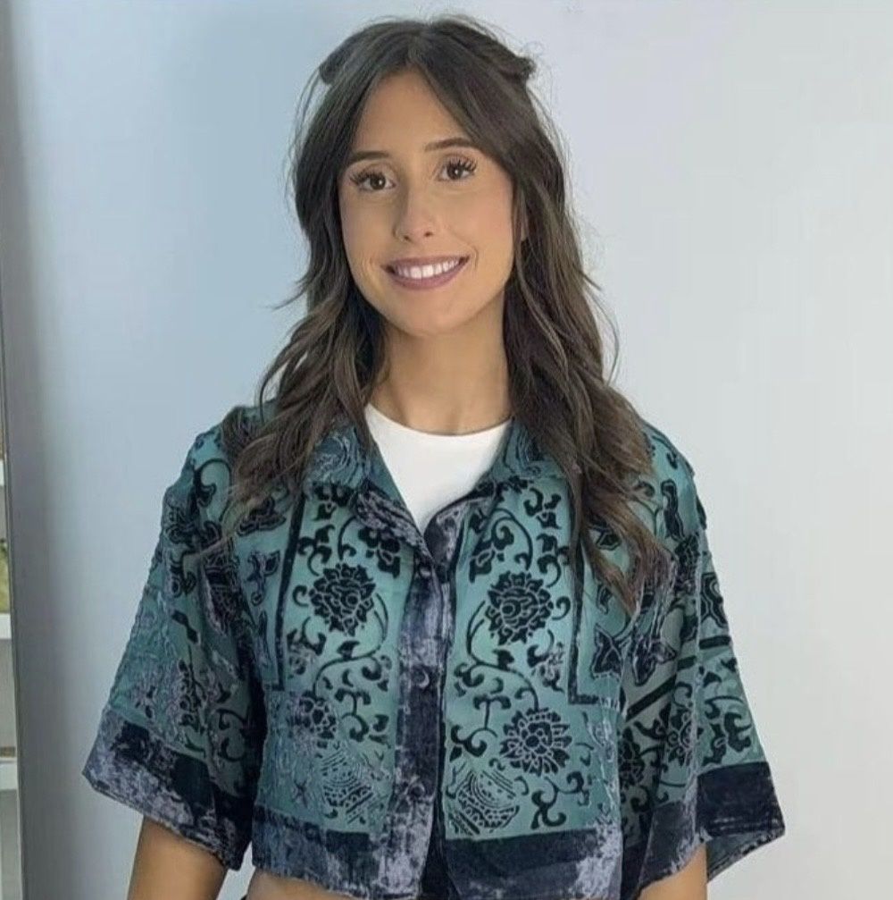 Teal silk devore top