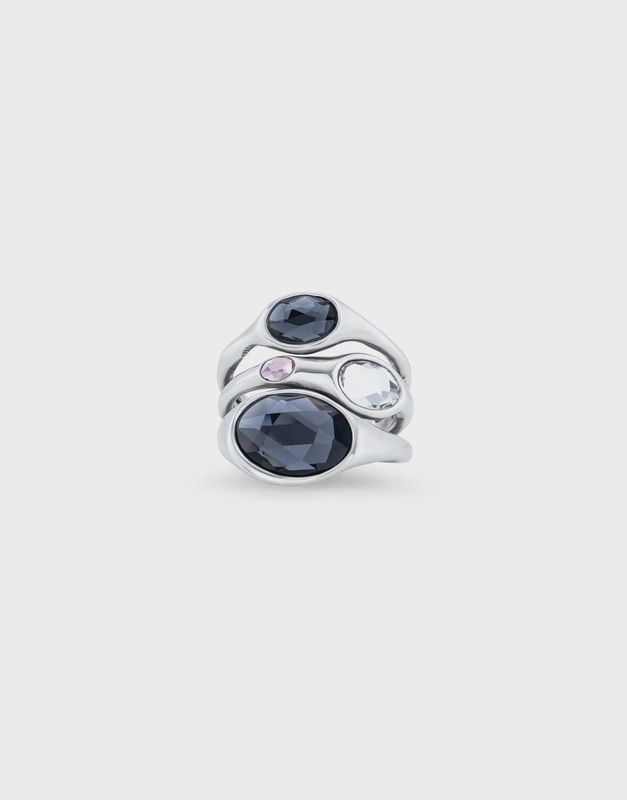 Silver ring with crystals grey pink white