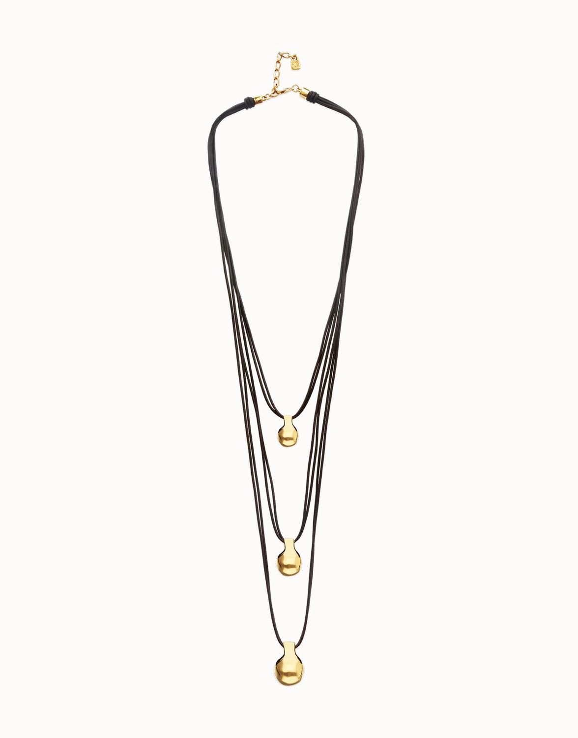 Multi strand leather necklace with gold spheres