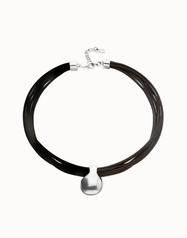 Multi strand short leather necklace with silver sphere