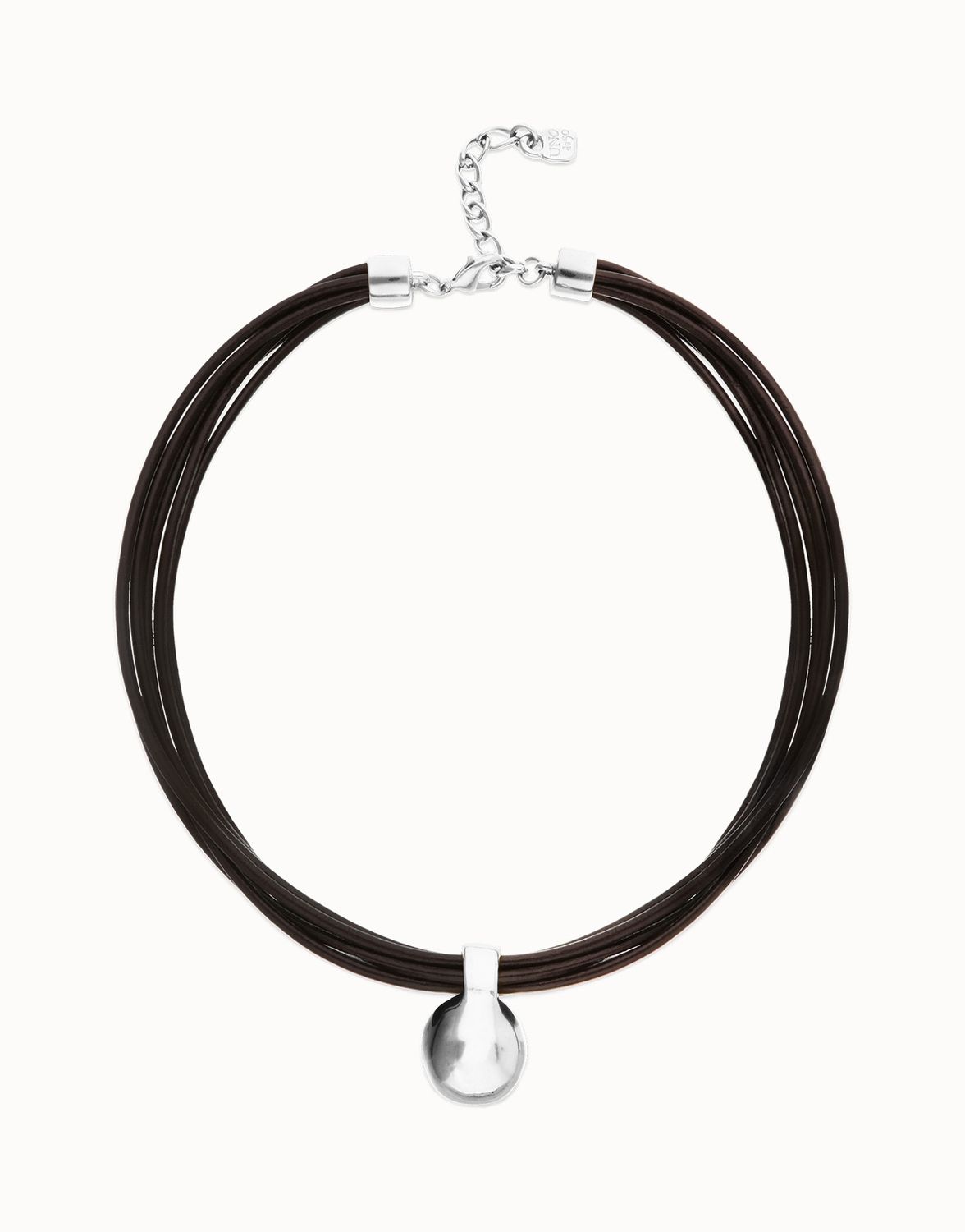 Multi strand short leather necklace with silver sphere