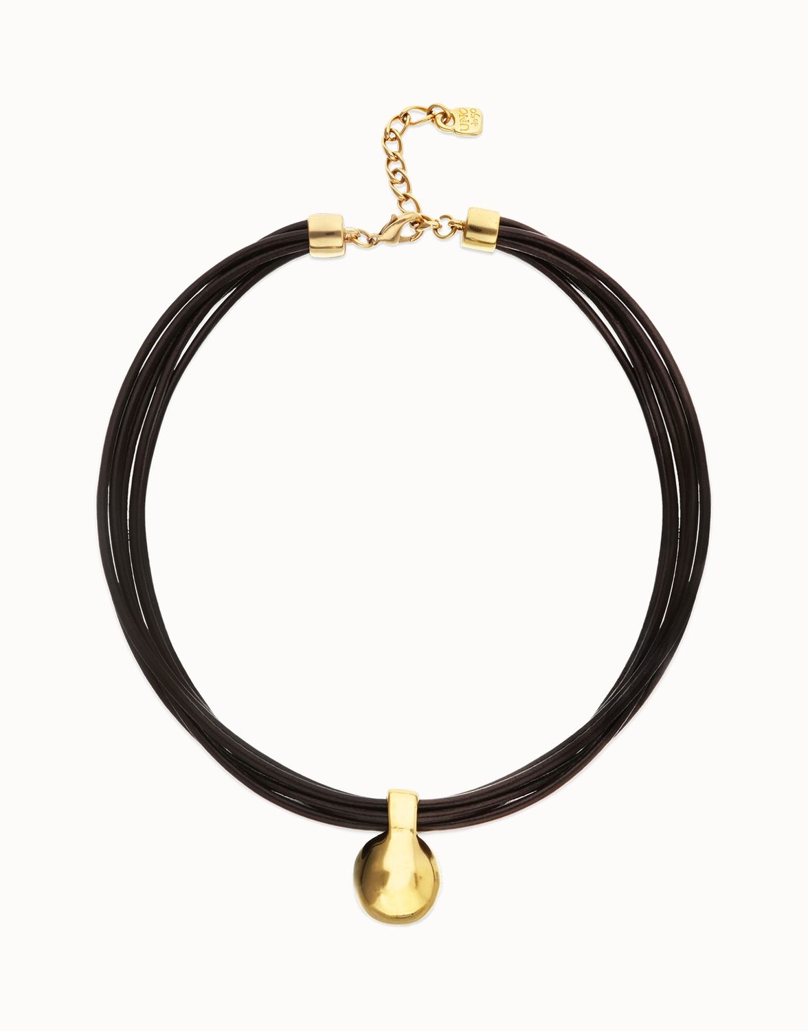 Multi strand short leather necklace with gold sphere