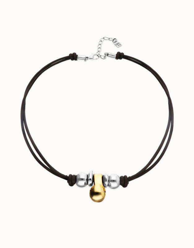 Short leather necklace with 3 spheres