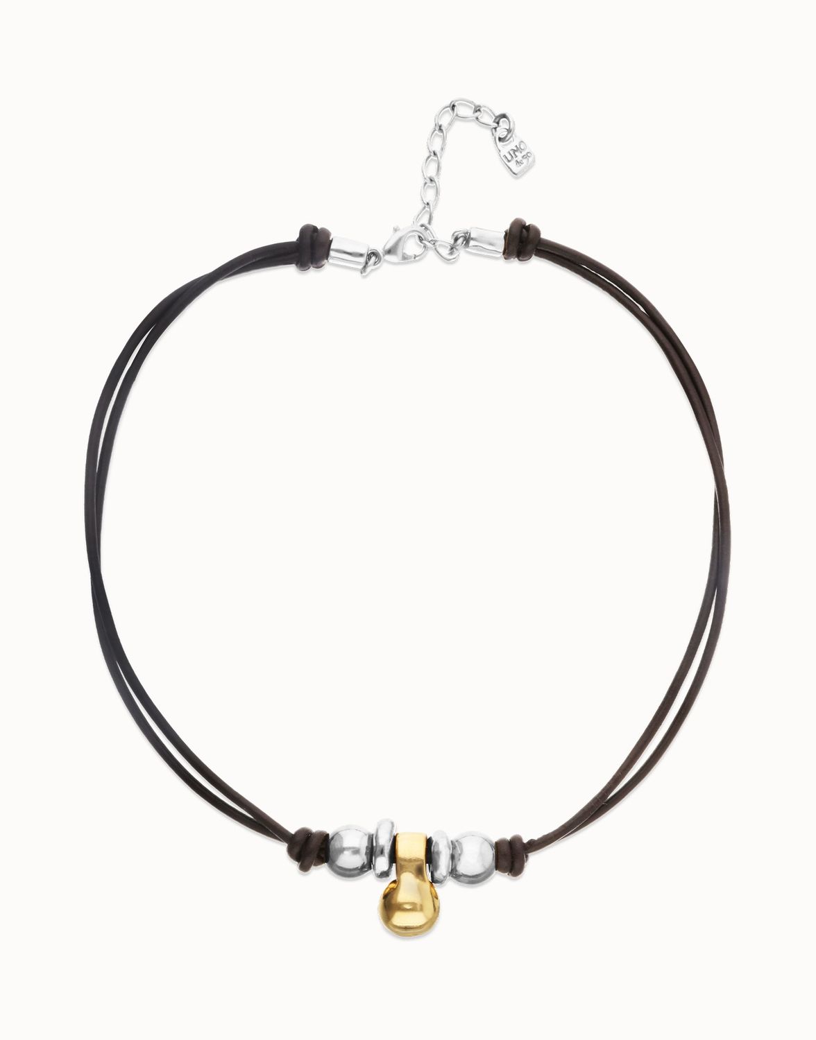 Short leather necklace with 3 spheres
