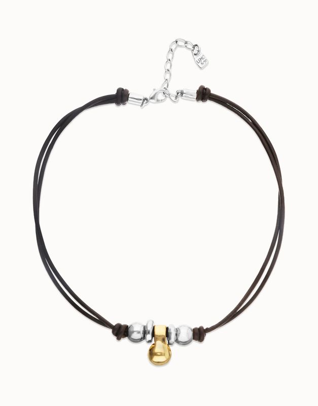 Short leather necklace with 3 spheres