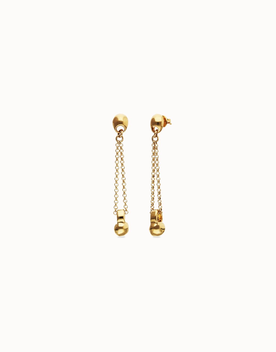 Drop earrings with long chain and gold sphere