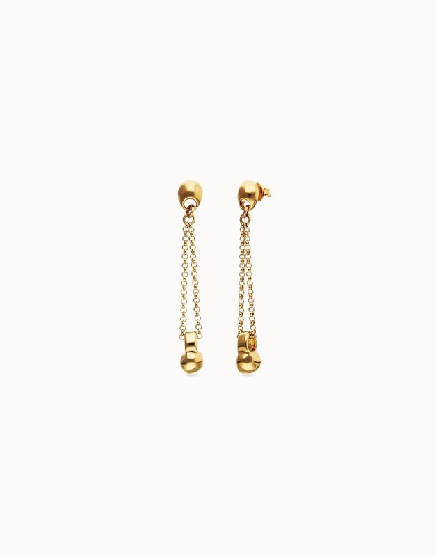 Drop earrings with long chain and gold sphere