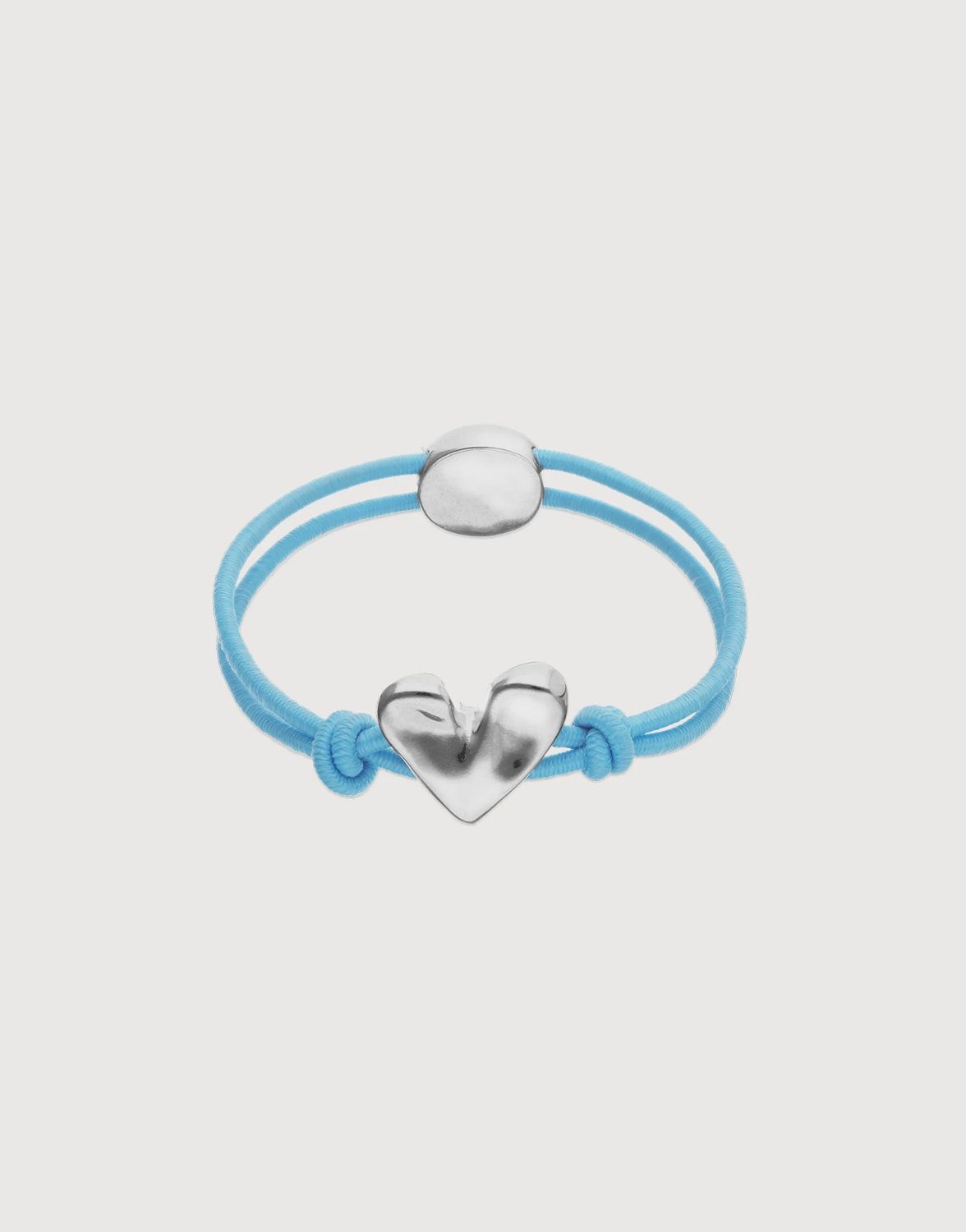 Blue elastic thread bracelet with silver heart