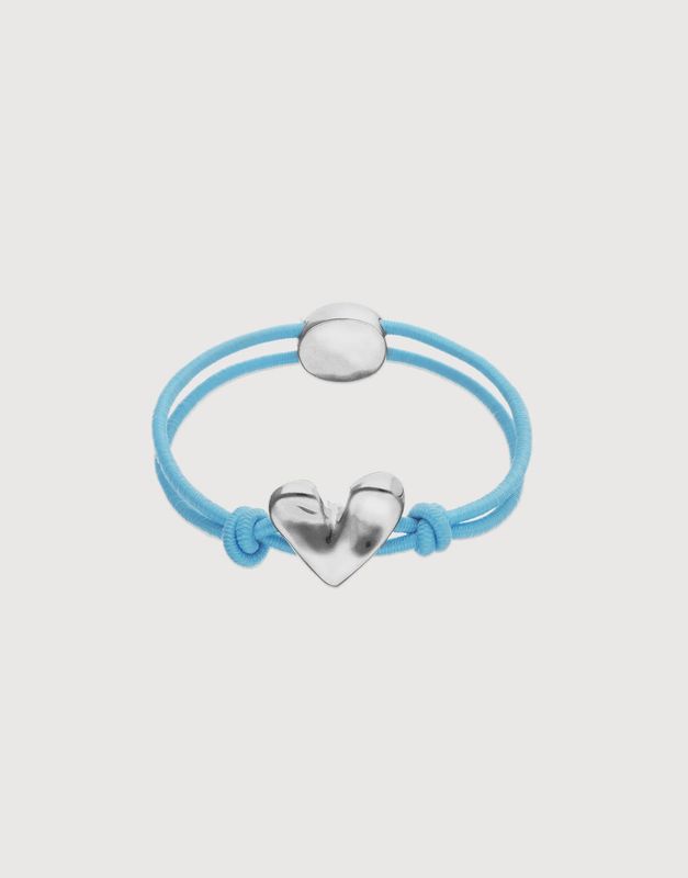 Blue elastic thread bracelet with silver heart