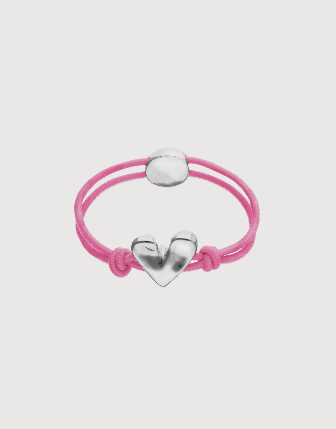 Pink elastic thread bracelet with silver heart