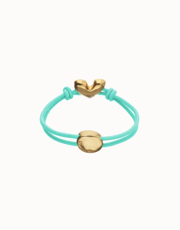 Turquoise elastic thread bracelet with gold heart