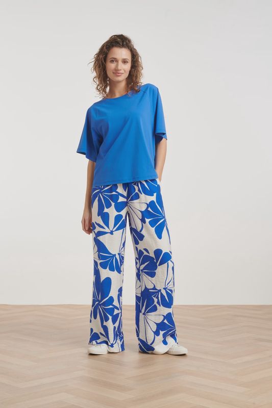 Abstract floral print Palazzo trousers cobalt blue and white