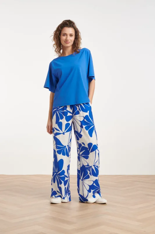 Abstract floral print Palazzo trousers cobalt blue and white