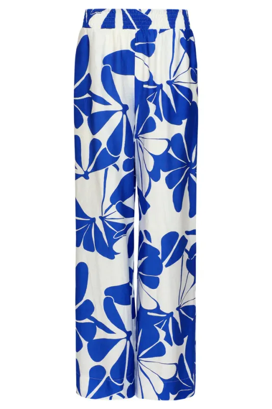 Abstract floral print Palazzo trousers cobalt blue and white