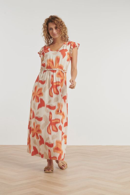 Floral print maxi dress orange and beige