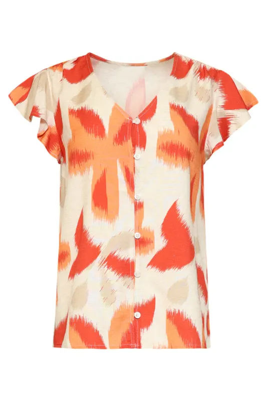 Floral print blouse in orange and beige