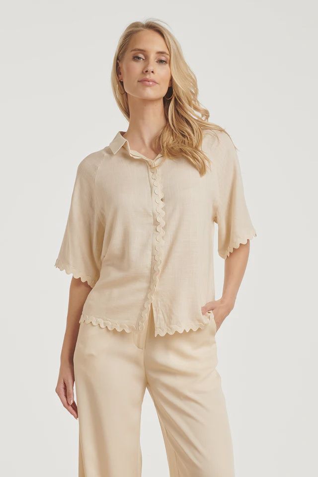Linen blend blouse beige
