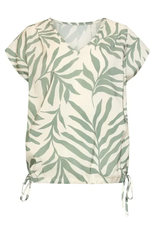 Printed v-neck top green and cream