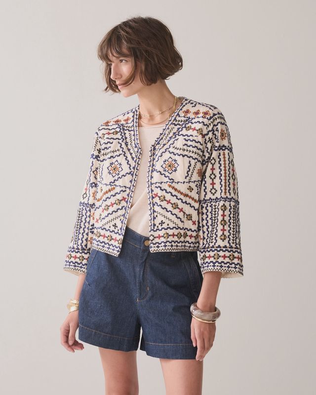Bohemian jacket cream with navy and rust brown