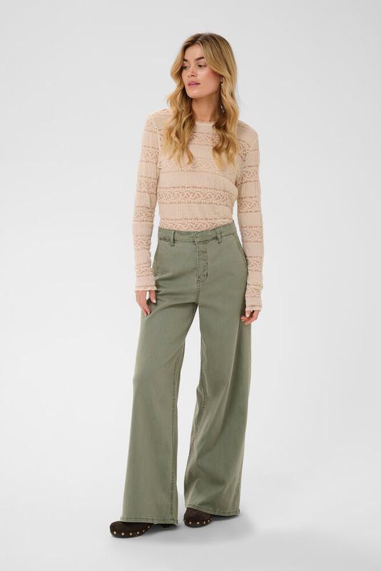 Visti wide leg denim trousers khaki green