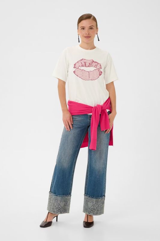 Emba Gith t-shirt off white red lips